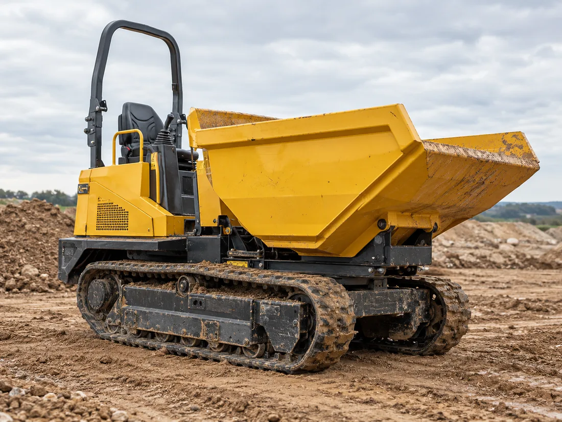Dumper cingolato a noleggio a Prato, al lavoro su terreno irregolare Dumper cingolato a noleggio a Prato, al lavoro su terreno irregolare